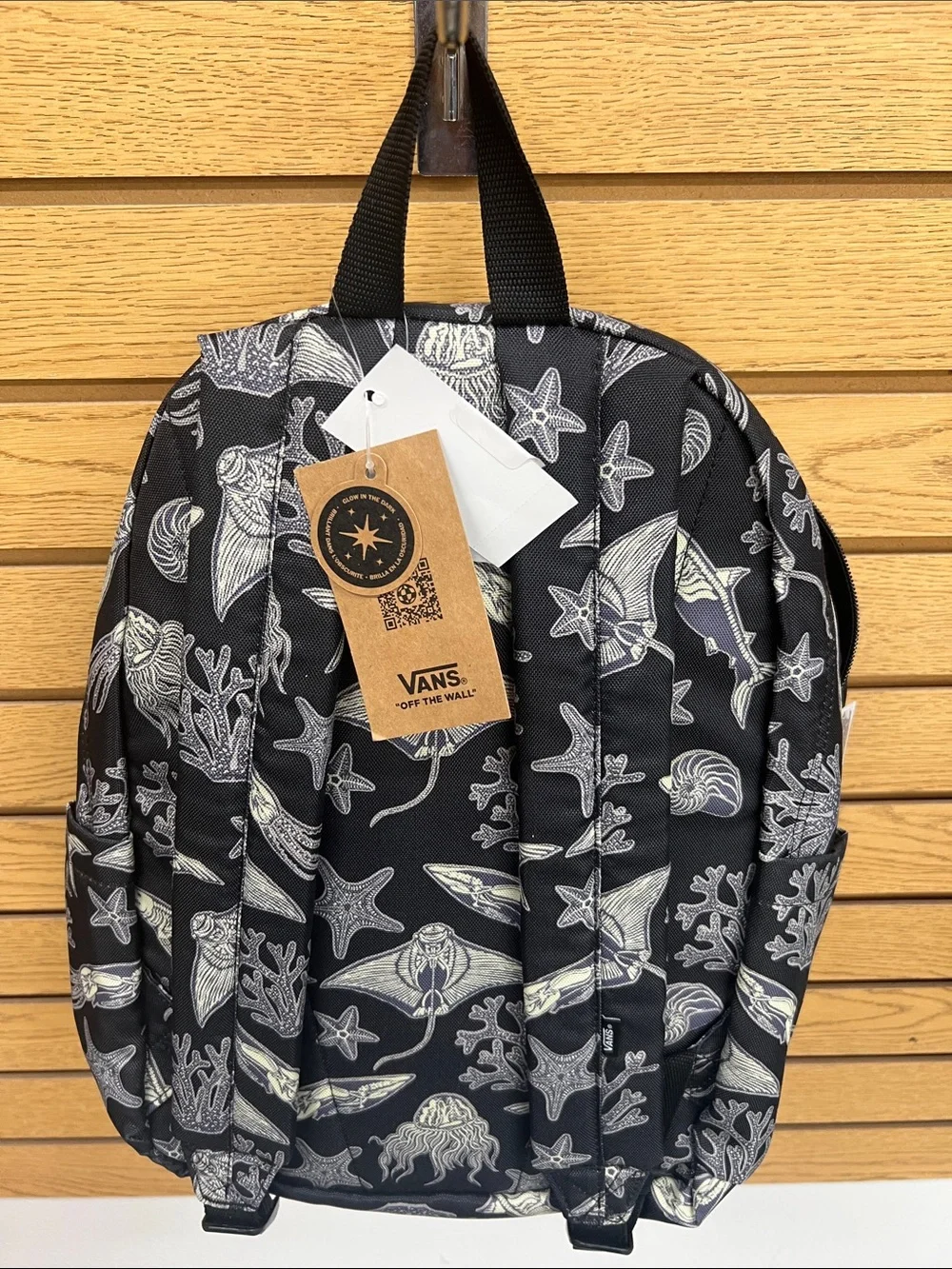 Vans Black Marine Print Backpack with White Logo
